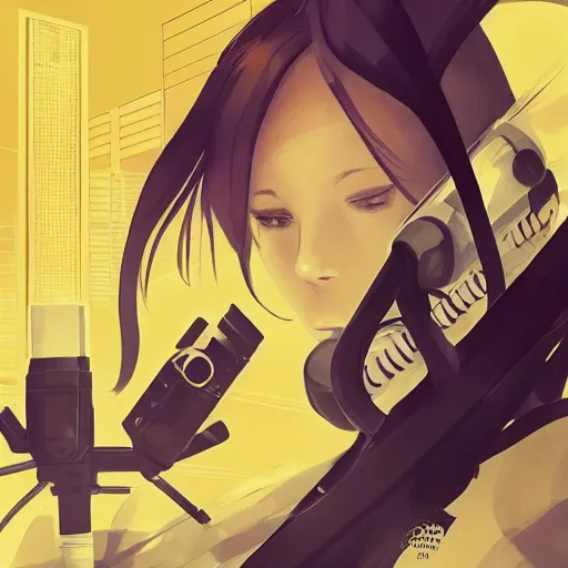 Image similar to Frequency indie album cover, luxury advertisement, yellow filter. Clean and detailed post-cyberpunk sci-fi close-up schoolgirl in asian city in style of cytus and deemo, blue flame, relaxing, calm and mysterious vibes, by Tsutomu Nihei, by Yoshitoshi ABe, by Ilya Kuvshinov, by Greg Tocchini, nier:automata, set in half-life 2, Matrix, GITS, Blade Runner, Neotokyo Source, Syndicate(2012), dynamic composition, beautiful with eerie vibes, very inspirational, very stylish, with gradients, surrealistic, dystopia, postapocalyptic vibes, depth of field, mist, rich cinematic atmosphere, perfect digital art, mystical journey in strange world, beautiful dramatic dark moody tones and studio lighting, shadows, bastion game, arthouse