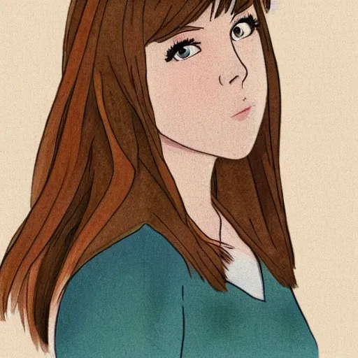 Prompt: Anna Kendrick in Studio Ghibli style, natural background, pastel coloring