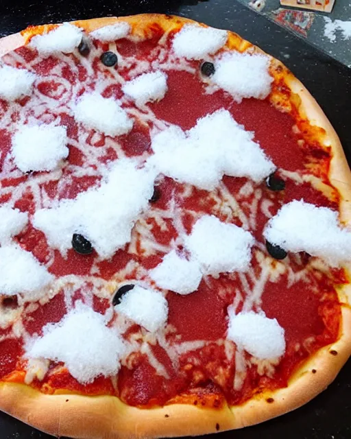 Prompt: pizza made of snow