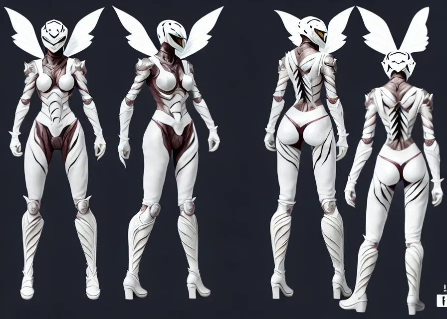 Image similar to female kamen rider character concept art sprite sheet of abstract white tiger concept, big belt, wing, human structure, concept art, hero action pose, human anatomy, intricate detail, hyperrealistic art and illustration by irakli nadar and alexandre ferra, unreal 5 engine highlly render, global illumination