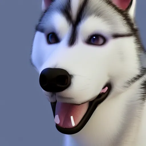 Prompt: 3d render of a cute husky dog, digital art, unreal engine 5
