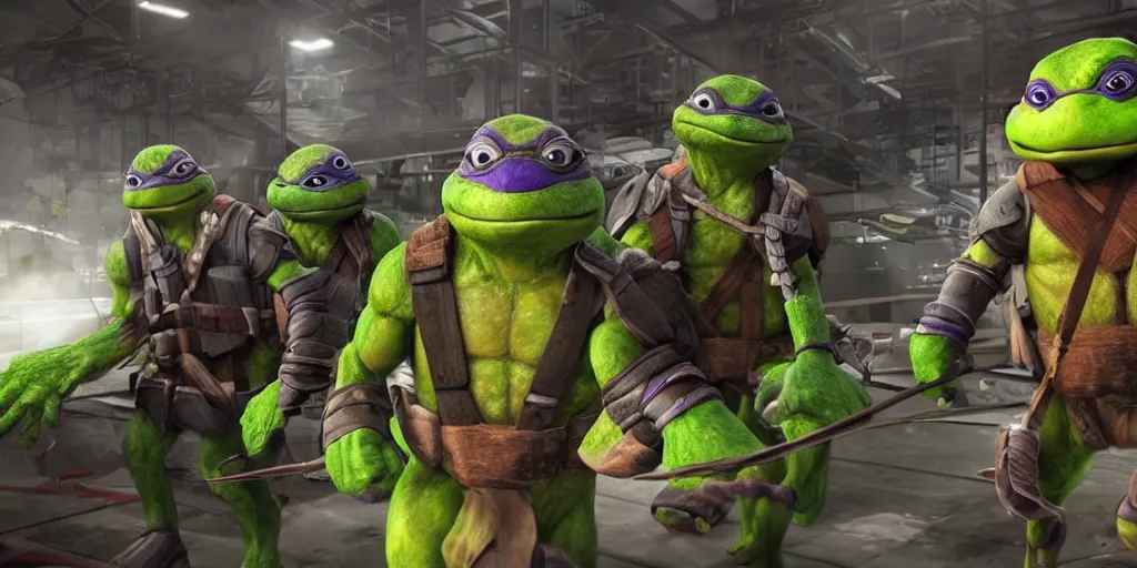 Image similar to phil spencer, microsoft, ninja turtles in an asian factory, fantasy, games 3 d, unreal, amazing detali 4 k