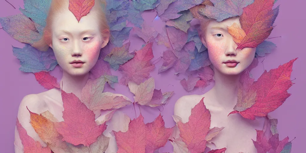 Prompt: breathtaking detailed pattern pastel colors of an ethereal ginger beauty morphing into autumn leaves, by hsiao - ron cheng, bizarre compositions, exquisite detail, 8 k