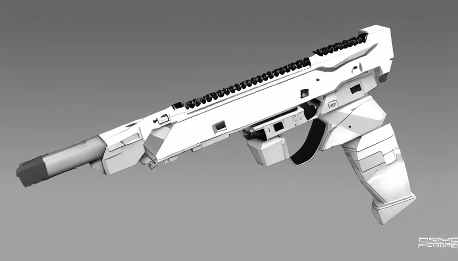 Prompt: extremely detailed ultra realistic side view photograph sci fi minimalist magnum pistol coilgun, detailed trigger, chemically propelled, battery, smooth streamline, battery and wires, railgun, chemrail, gauss, elegant sleek smooth body, white paint, smooth utopian design, ultra high quality, octane, cod, destiny, warframe, terminator