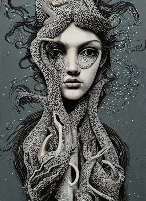 Prompt: Squid goddess painting by Dan Hillier, trending on artstation, artstationHD, artstationHQ, 4k, 8k