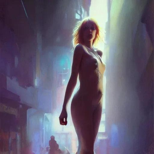 Image similar to bella thorne wearing nightgown, hyperrealistic full figure, bladerunner street alley, art of elysium by frank frazetta and by jeremy mann and by alphonse mucha, fantasy art, photo realistic, dynamic lighting, artstation, full figure poster, volumetric lighting, very detailed face, 4 k, award winning