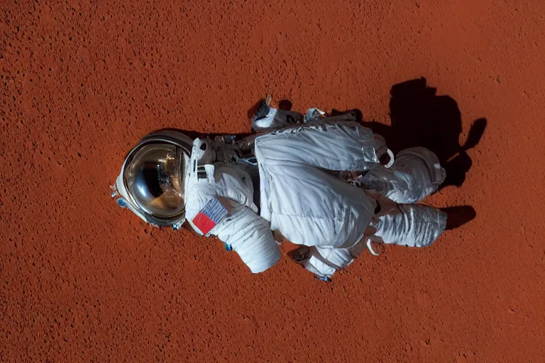 Image similar to macro photograph of an astronaut living in a tent lonely in Mars