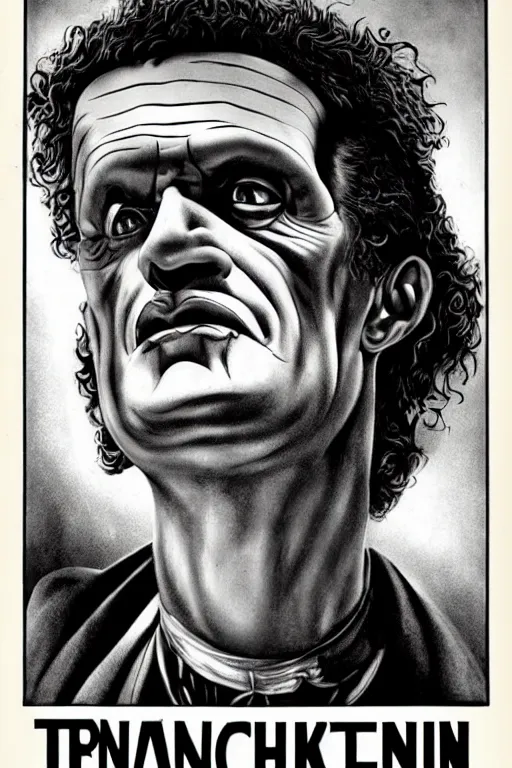 Prompt: frankenstein einstein vintage horror movie poster