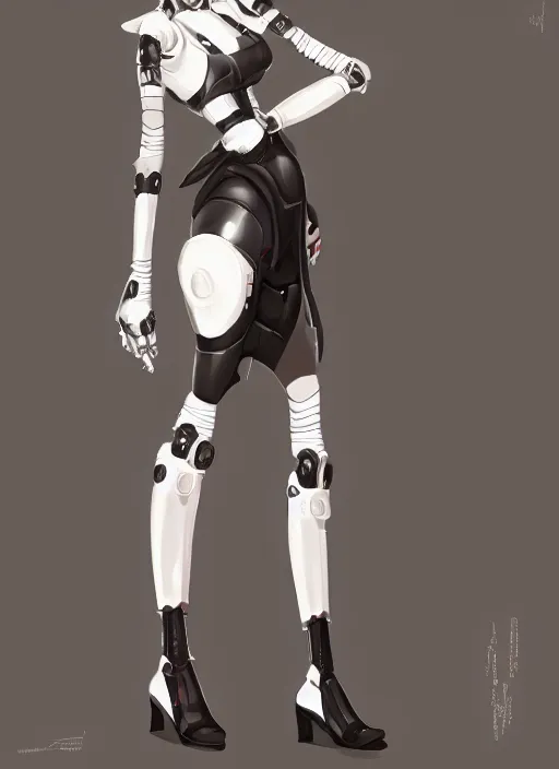 Image similar to a robot wearing a maid dress, striped thigh high, full body shot, highly detailed, digital painting, artstation, concept art, smooth, sharp focus, illustration