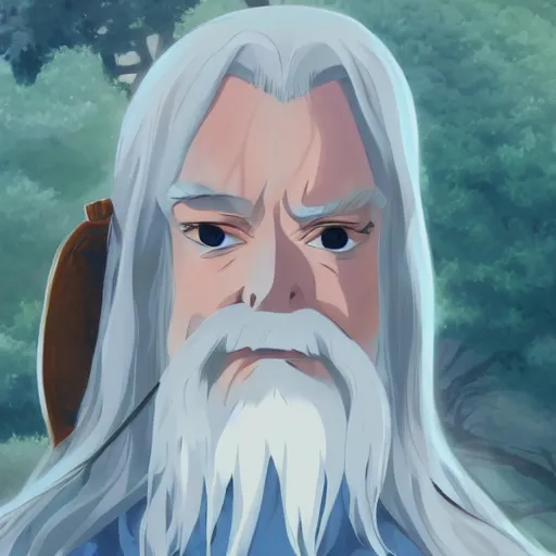 Prompt: Gandalf as an anime girl, digital painting, artstation, concept art, sharp focus, illustration, art by studio ghibli and Hayao Miyazaki, highly detailed