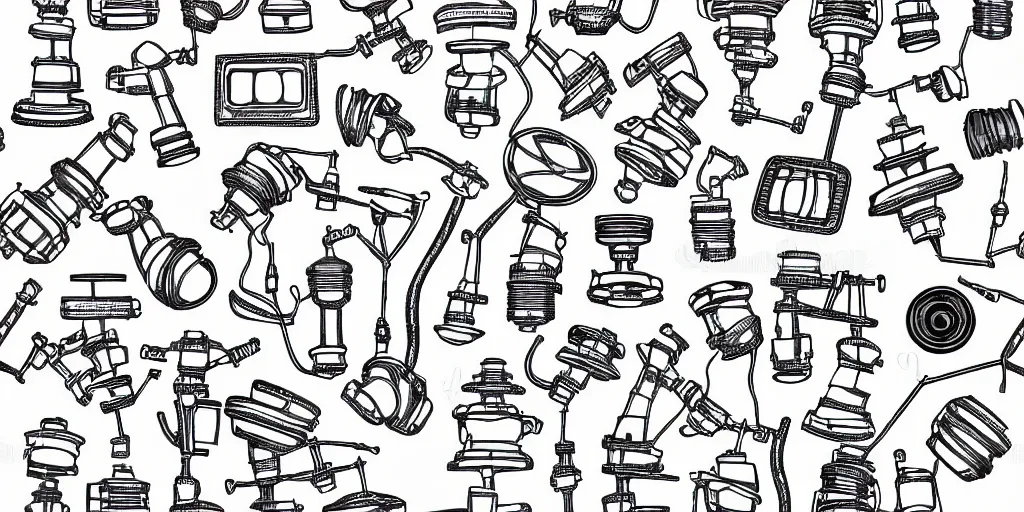 Image similar to seamless pattern showing microscopes. black and white, drawing, white background, seamless, ornament.