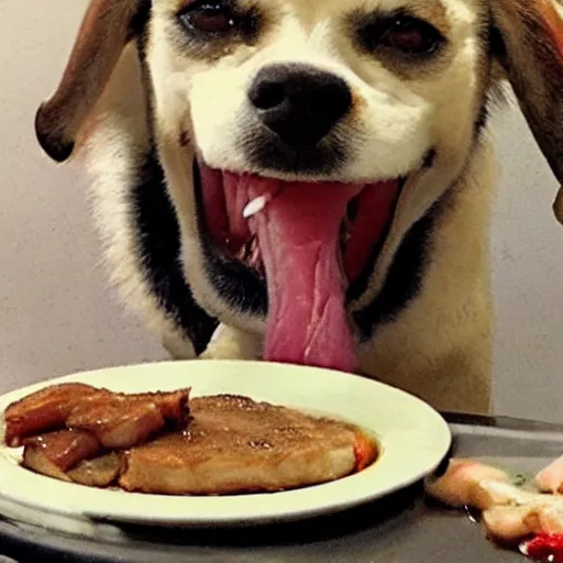 Image similar to dog with buck teeth eating pork chops, looney toon style