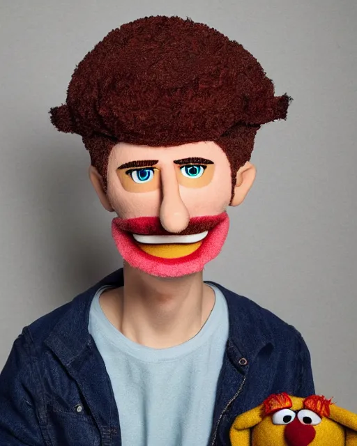Image similar to twitch streamer adin ross as a muppet. highly detailed felt. hyper real photo. 4 k.
