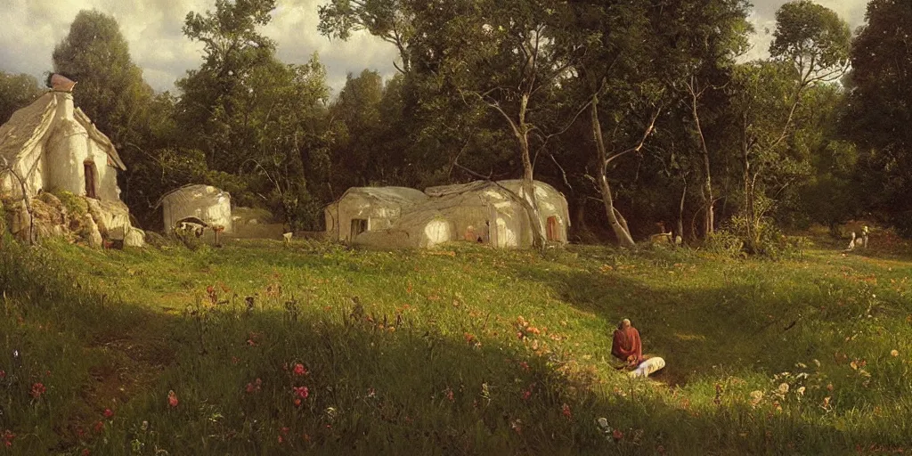 Image similar to The Shire, Ivan Kramskoi painting