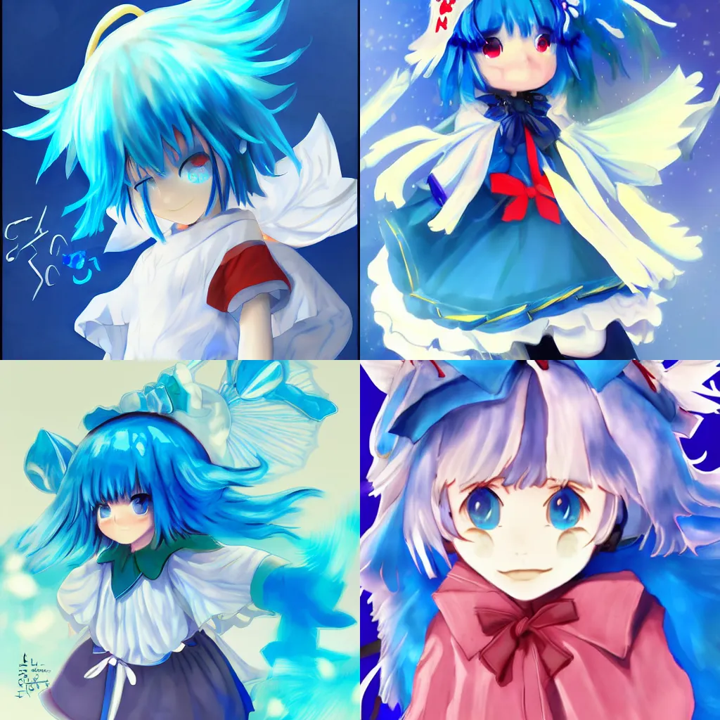 Image similar to professional digital artwork of Cirno from Touhou Project, fine art, fine anatomy with correct details digital art of Cirno trending on Artstation