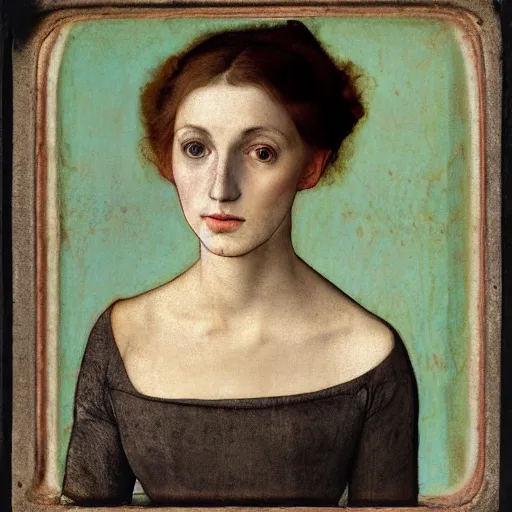 Image similar to portrait of a beautiful young lady with silver eyes, colored daguerreotype by pontormo, by schiele, by pontormo, by Mackintosh, by Bosch, art noveau, liminal, Bright pastel colors