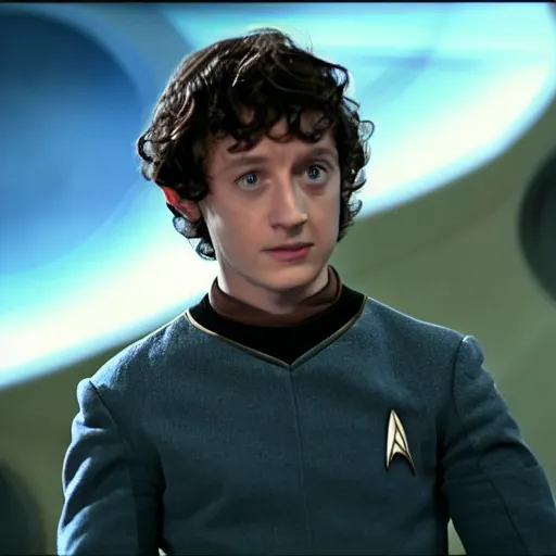 Image similar to A still of Frodo on Star Trek, sharp focus, high quality, 4k