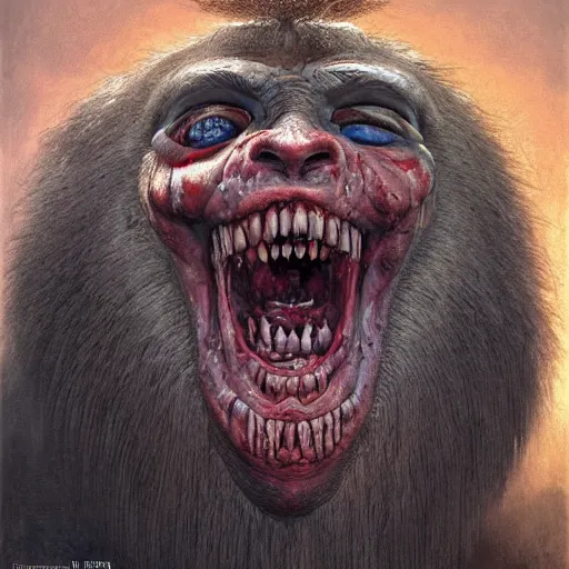 Image similar to vladimir putin, putin is bald prehistoric primate caveman, reptiloid reptile eyes, toothless, missing teeth, horror macabre face, clown nose, by donato giancola and greg rutkowski and wayne barlow and zdzisław beksinski, realistic face, digital art