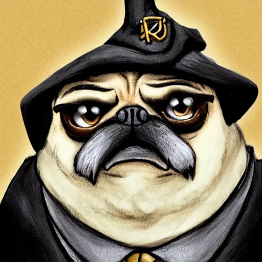 Prompt: harry pugger, from the pugworts school of witchcraft and wizardry, trending on artstation