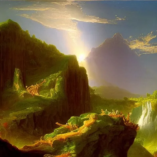 Image similar to a fantasy landscape by thomas cole