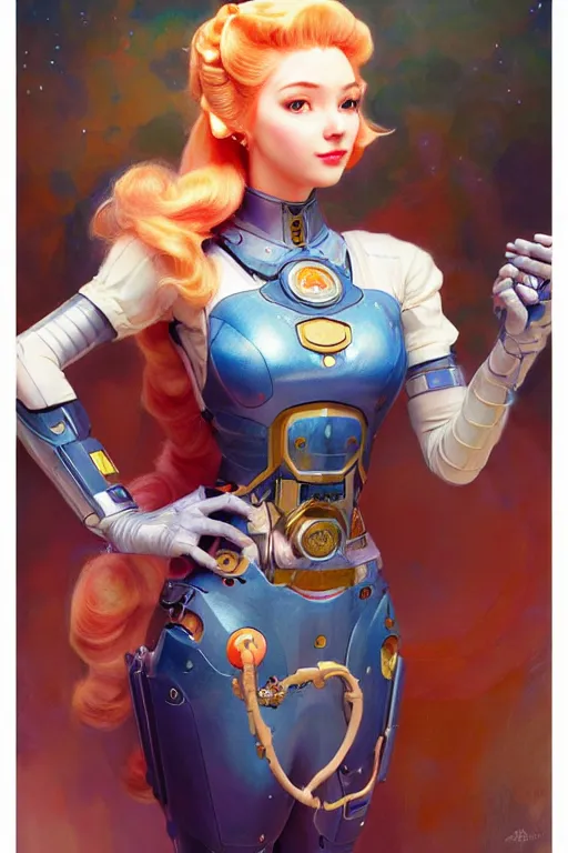 Image similar to cyborg princess peach profile picture by Margaret Keane, dynamic pose, intricate, futuristic, fantasy, elegant, by Stanley Artgerm Lau, greg rutkowski, thomas kindkade, alphonse mucha, loish, norman Rockwell,