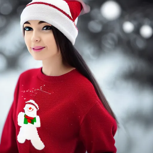 Image similar to anime girl wearing a christmas jumper cartoon highly detailed, smooth, sharp focus