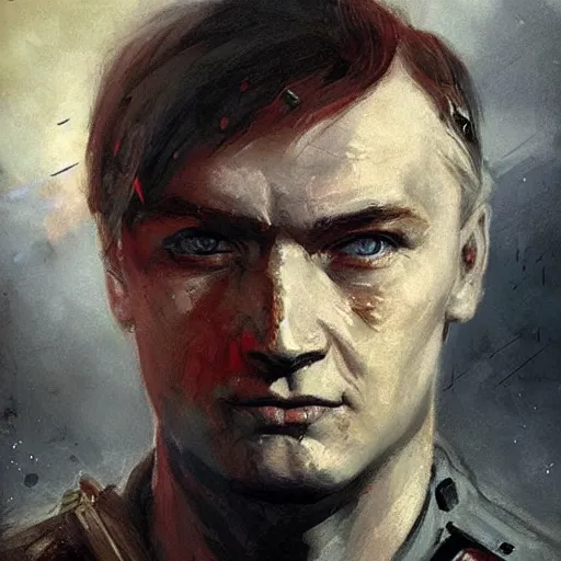 Image similar to valery sablin holy forgotten red hero of the soviet union, colourised, face portrait, epic, military art, fantasy, dieselpunk, hd shot, digital portrait, beautiful, artstation, comic style, by artgerm, guy denning, jakub rozalski, magali villeneuve and charlie bowater