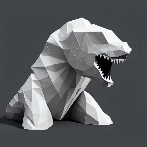 Image similar to isometic low poly Godzilla on white background