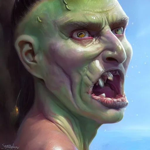 Prompt: pickle rick closeup portrait, dramatic light, lake background, 2 0 0 mm focal length, painted by stanley lau, painted by greg rutkowski, painted by stanley artgerm, digital art, trending on artstation