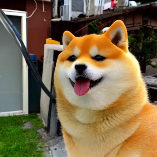 Image similar to a photo of a shiba inu made out of okonomiyaki