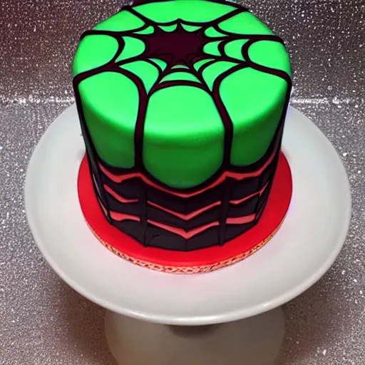 Prompt: a beautiful birthday cake with a design based on spider - man, amazing beautifully decorated cake