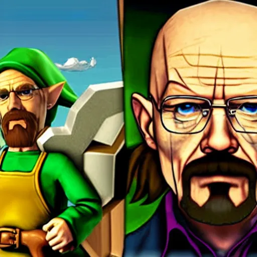 Prompt: walter white as a shop owner in the legend of zelda ocarina of time
