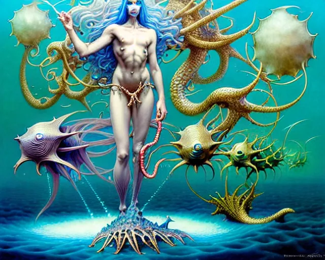 Image similar to the army of merfolk, ocean, fantasy character portrait made of fractals facing each other, ultra realistic, wide angle, intricate details, the fifth element artifacts, highly detailed by peter mohrbacher, hajime sorayama, wayne barlowe, boris vallejo, aaron horkey, gaston bussiere, craig mullins