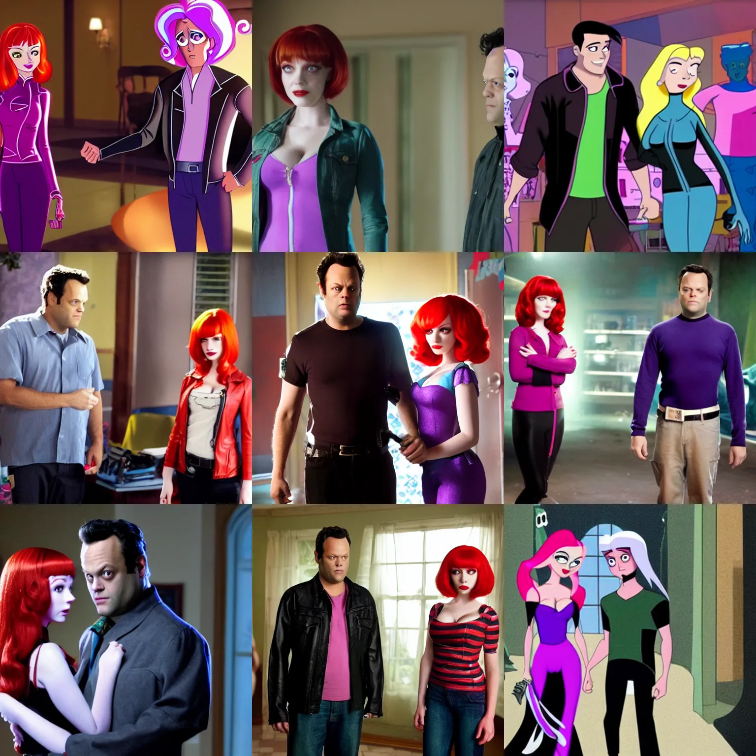 Prompt: vince vaughn as jack fenton, and christina hendricks as maddie fenton, danny phantom movie photo, netflix still shot