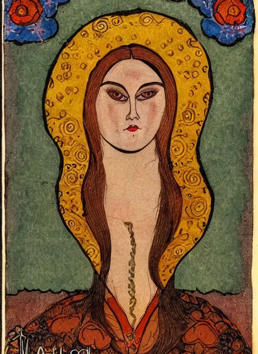 Image similar to portrait of a woman from a scary slavic tale ; ivan bilibin style ; 8 k ; sharp focus