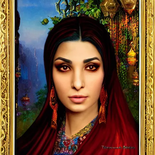 Prompt: portrait of a persian woman ( 3 5 ) from iran in 2 0 2 1, an oil painting by ross tran and thomas kincade