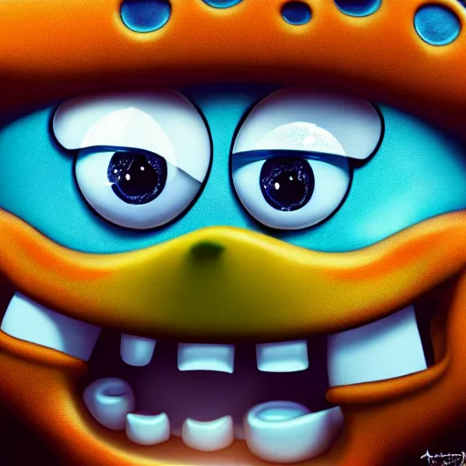 Image similar to perfectly - centered close - up face - portrait of evil spongebob, intricate, elegant, super highly detailed, professional digital painting, artstation, concept art, smooth, sharp focus, no blur, no dof, extreme illustration, unreal engine 5, 8 k, by anne stokes