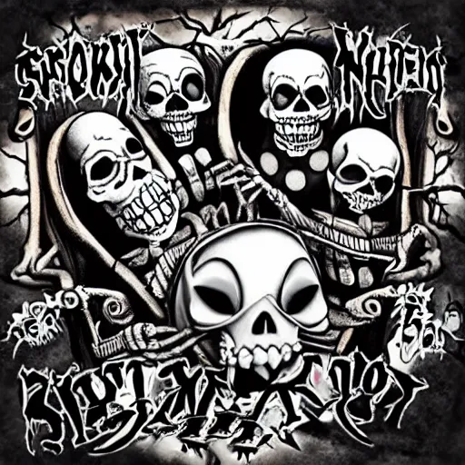 Prompt: spooky scary skeletons rap album cover, album cover