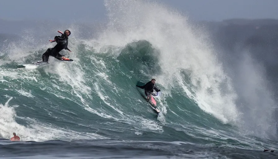 Prompt: big wave surfing