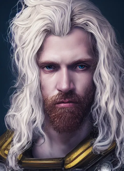 Prompt: An epic fantastic realism comic book style portrait painting of Lucius the most beautiful man in the universe, long fluffy blond curls of hair, porcelain pale skin, flowers rain everywhere, fisheye lens, Apex Legends Concept Art, porcelain, unreal 5, DAZ, hyperrealistic, octane render, cosplay, RPG portrait, dynamic lighting