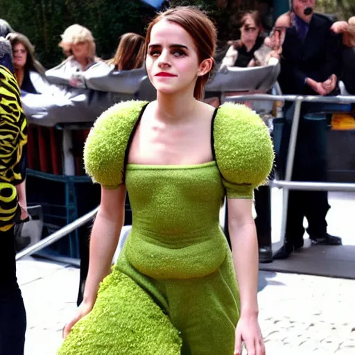 Image similar to emma watson wearing an avocado costume