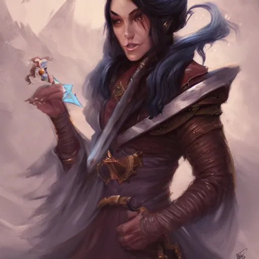 Image similar to grumpy dark haired women, ice mage, dnd character art portrait, matte fantasy painting, deviantart artstation, by jason felix by steve argyle by tyler jacobson by peter mohrbacher, cinema