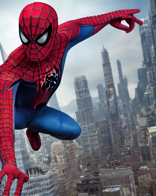 Image similar to A photo of an live-action animated SpiderMan movie starring emma watson. Emma watson face reveal. rendered in Unreal Engine, 8K concept art, detailed, cohesive, mixed media, volumetric lighting, ambient occlusion, 8K 3D, shot on Kodak Ektar