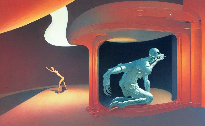 Image similar to inside a time machine portal to the space, very coherent, painted by Edward Hopper, Wayne Barlowe, painted by James Gilleard, airbrush, art by JamesJean