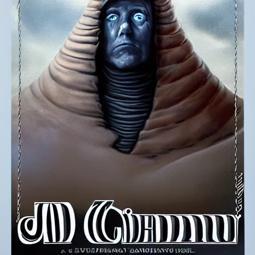 Image similar to cartoon joe biden's face a dune sandworm body shai-hulud cover art dune; photorealistic cgi movie poster style, artstation, Mihai, sandworm, shai-hulud