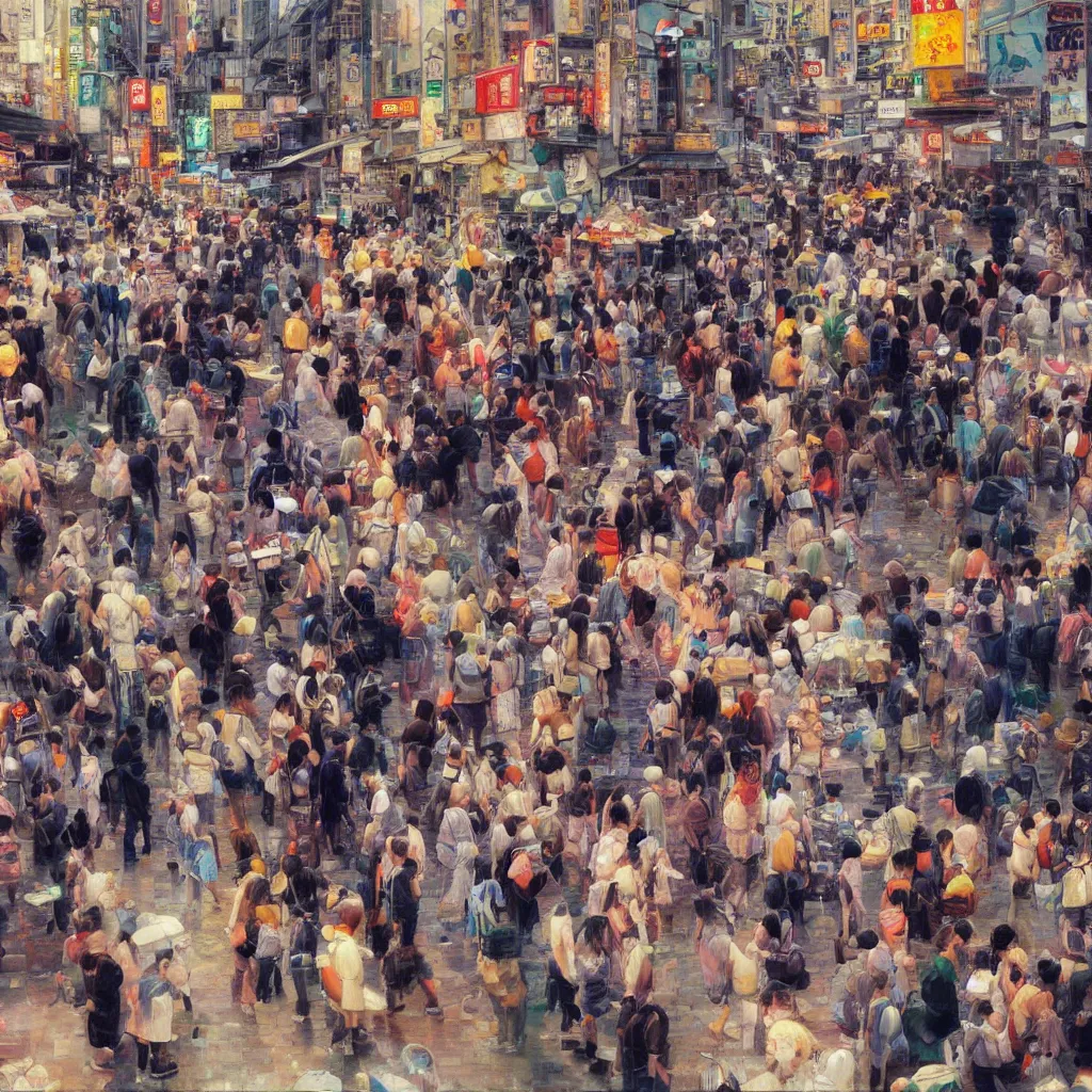 Image similar to Lost in Crowded Tokyo, very detailed oil painting, focused, colorful, artstation, Antoine Pierre Mongin