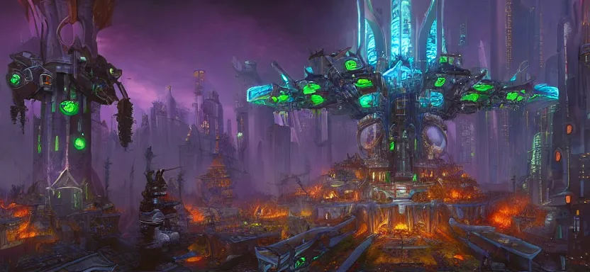 Image similar to world of warcraft futuristic, hyper detailed, cyberpunk