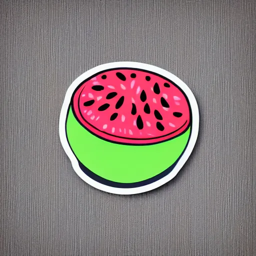 Image similar to svg sticker, centered, round-cropped, white-space-surrounding, Watermelon listening to headphones, flat colors, vector art