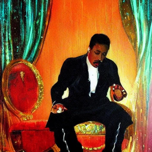 Prompt: a painting of morris day in the style of delphin enjolras.