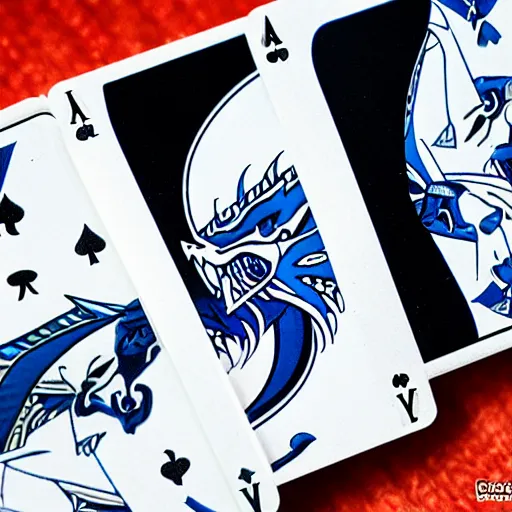 Image similar to blue eyes white dragon playing cards with exodia